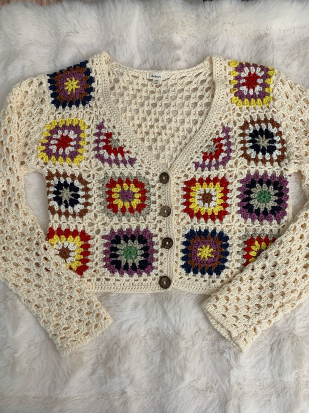 Crochet Cardigan with Colorful Granny Squares